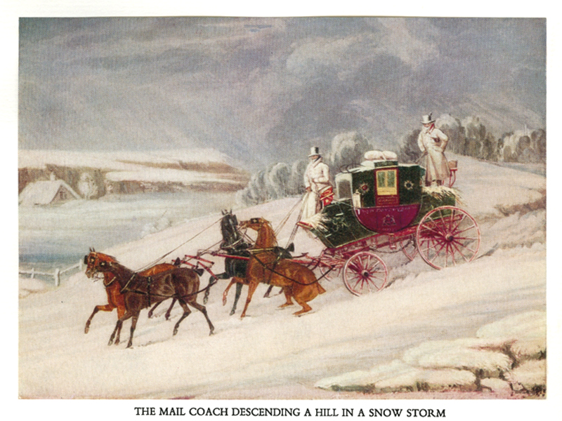 James Pollard Mail Coach Descending a Hill in Snow Storm